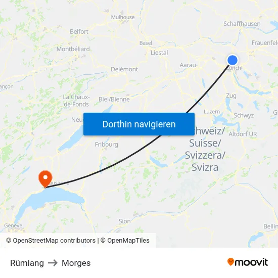 Rümlang to Morges map