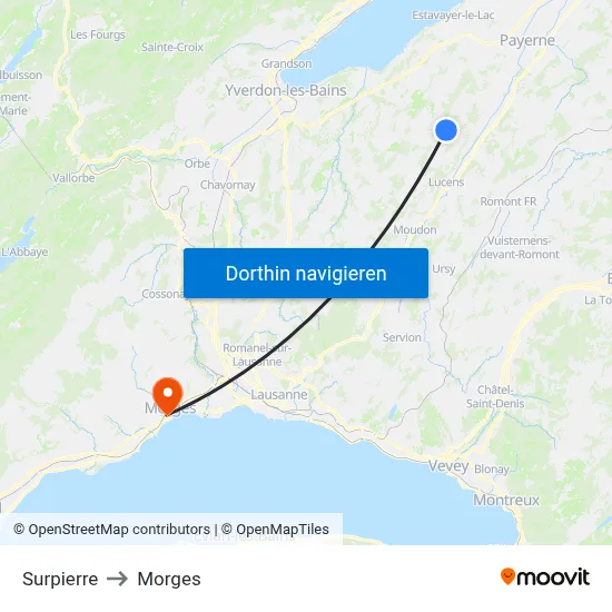 Surpierre to Morges map