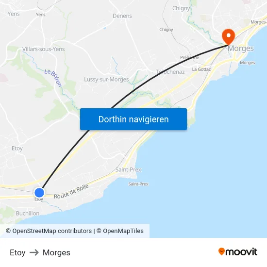Etoy to Morges map
