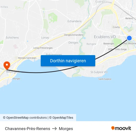 Chavannes-Près-Renens to Morges map