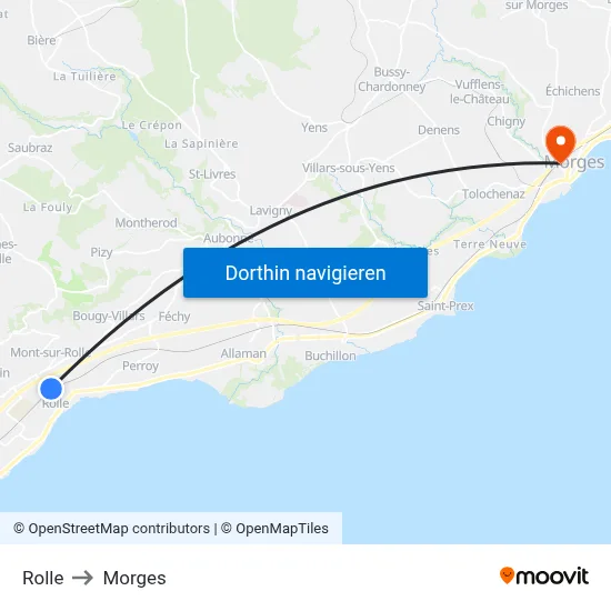 Rolle to Morges map