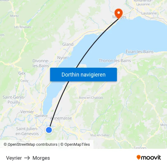 Veyrier to Morges map