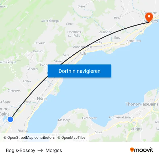 Bogis-Bossey to Morges map