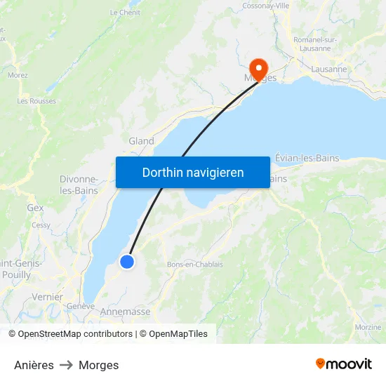 Anières to Morges map