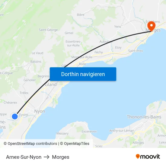Arnex-Sur-Nyon to Morges map