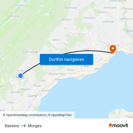 Bassins to Morges map