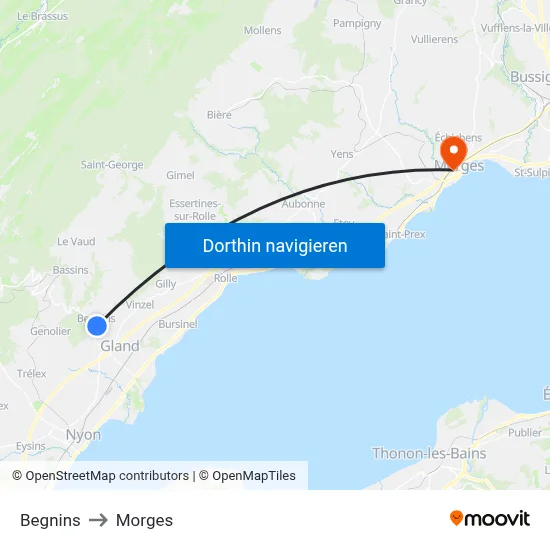 Begnins to Morges map