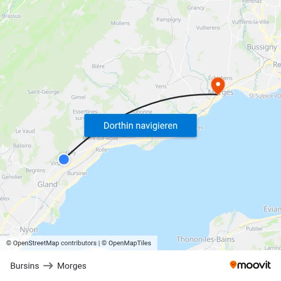 Bursins to Morges map