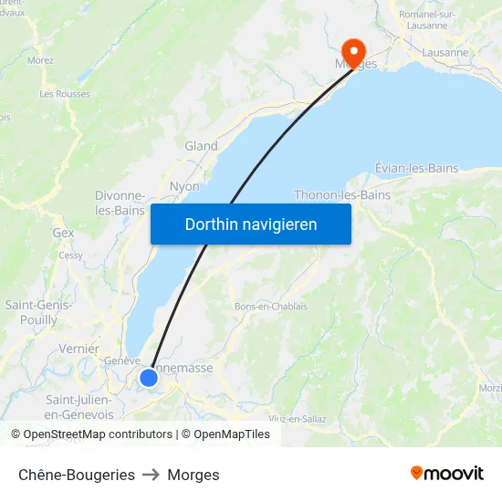 Chêne-Bougeries to Morges map