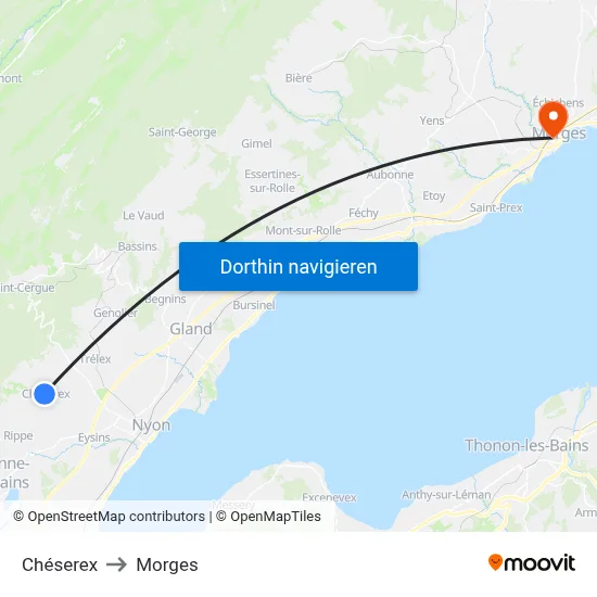 Chéserex to Morges map