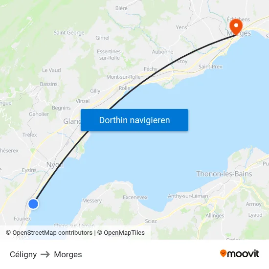 Céligny to Morges map