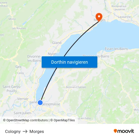 Cologny to Morges map