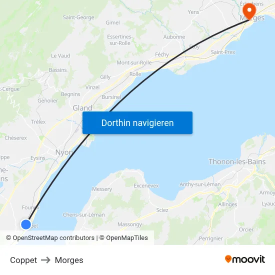 Coppet to Morges map