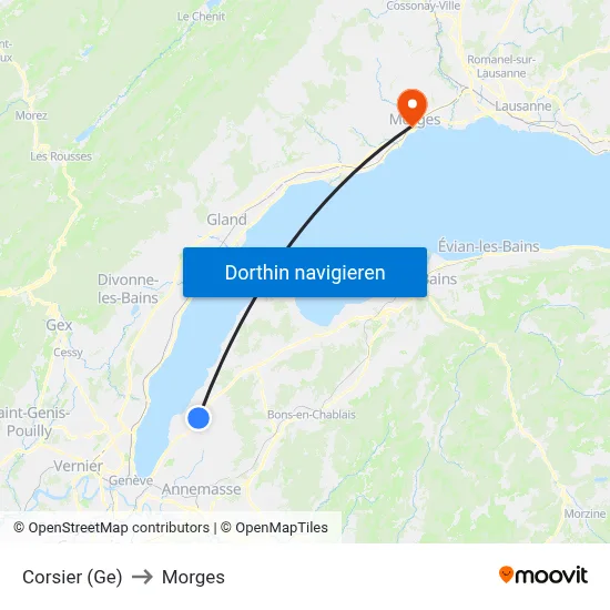 Corsier (Ge) to Morges map
