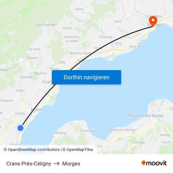 Crans-Près-Céligny to Morges map