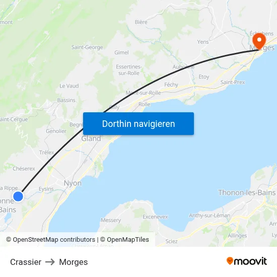 Crassier to Morges map