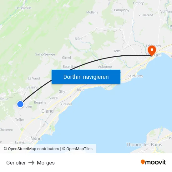 Genolier to Morges map