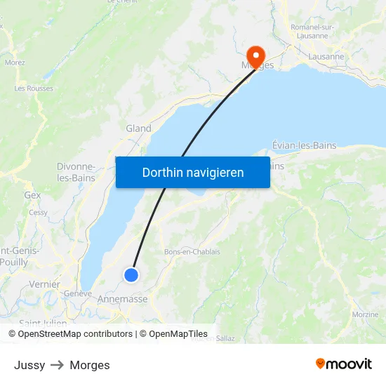 Jussy to Morges map