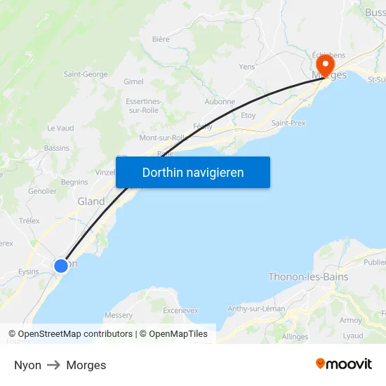 Nyon to Morges map
