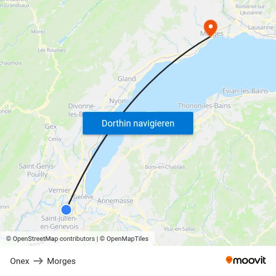 Onex to Morges map