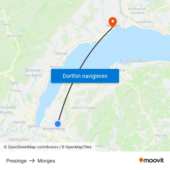 Presinge to Morges map
