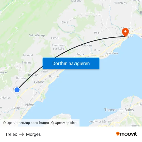 Trélex to Morges map