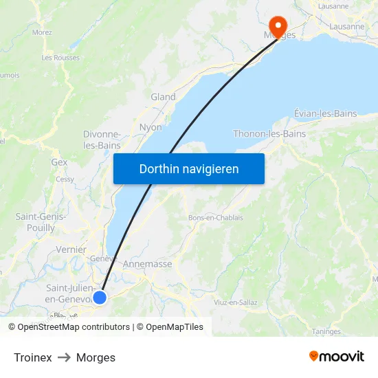 Troinex to Morges map
