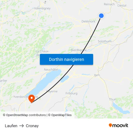 Laufen to Cronay map