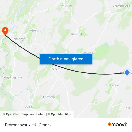 Prévondavaux to Cronay map