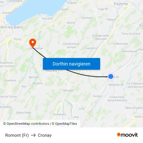 Romont (Fr) to Cronay map