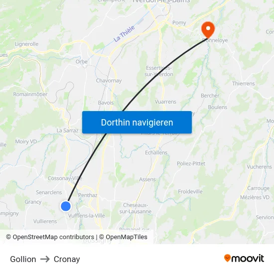 Gollion to Cronay map