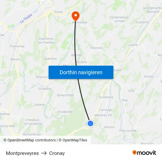 Montpreveyres to Cronay map