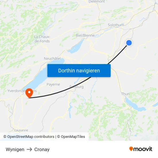 Wynigen to Cronay map