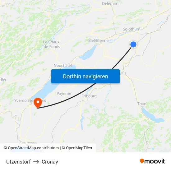 Utzenstorf to Cronay map