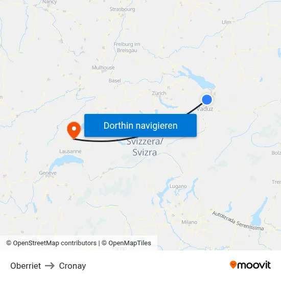 Oberriet to Cronay map