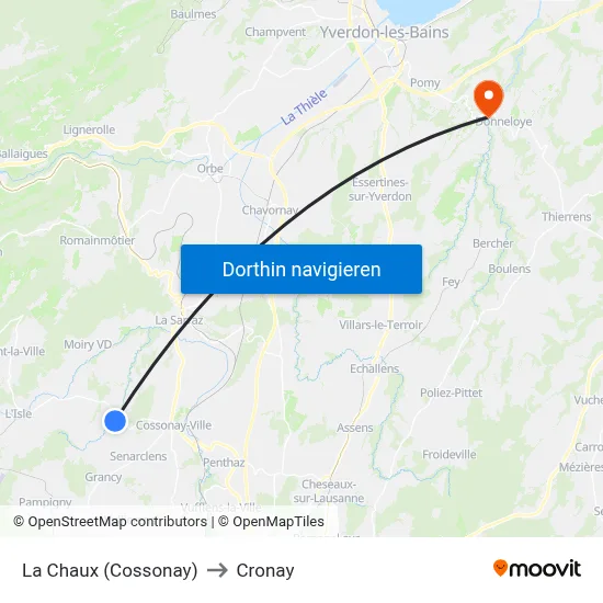 La Chaux (Cossonay) to Cronay map