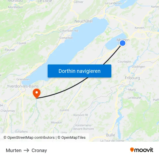 Murten to Cronay map