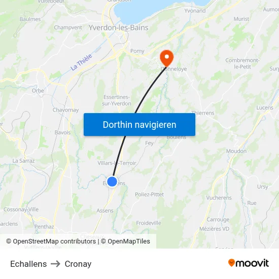 Echallens to Cronay map