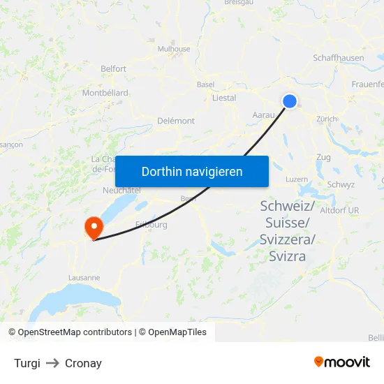 Turgi to Cronay map