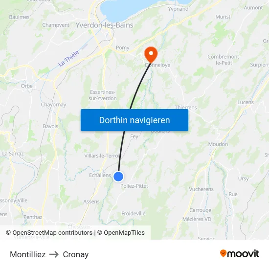 Montilliez to Cronay map