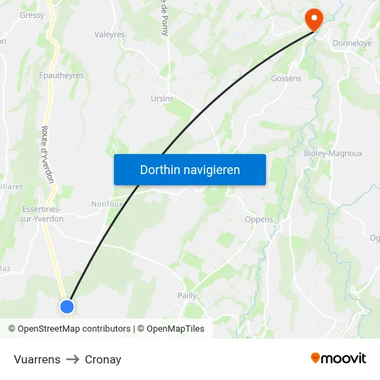 Vuarrens to Cronay map