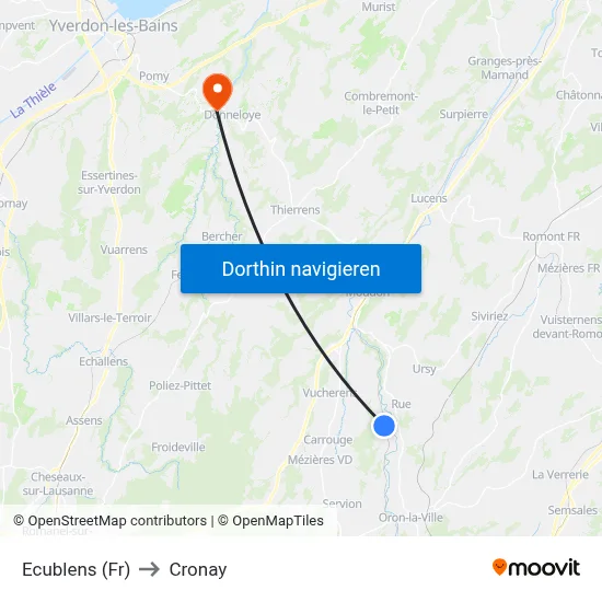 Ecublens (Fr) to Cronay map