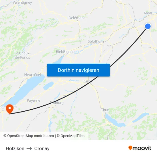 Holziken to Cronay map