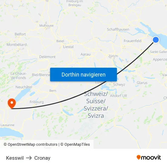 Kesswil to Cronay map