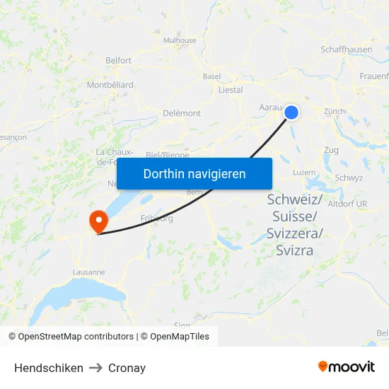 Hendschiken to Cronay map