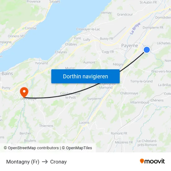 Montagny (Fr) to Cronay map