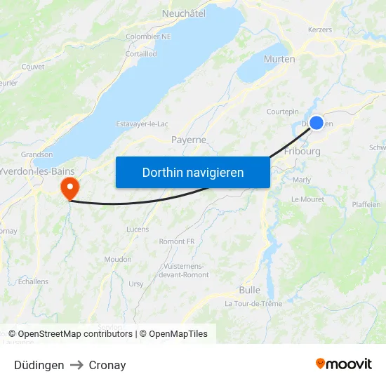 Düdingen to Cronay map