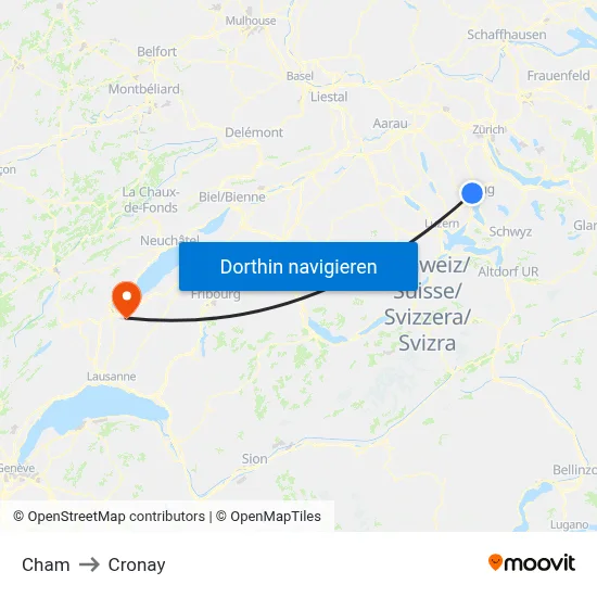 Cham to Cronay map