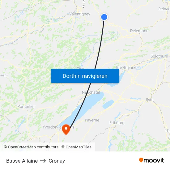 Basse-Allaine to Cronay map