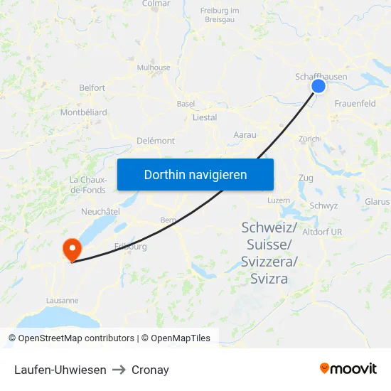 Laufen-Uhwiesen to Cronay map